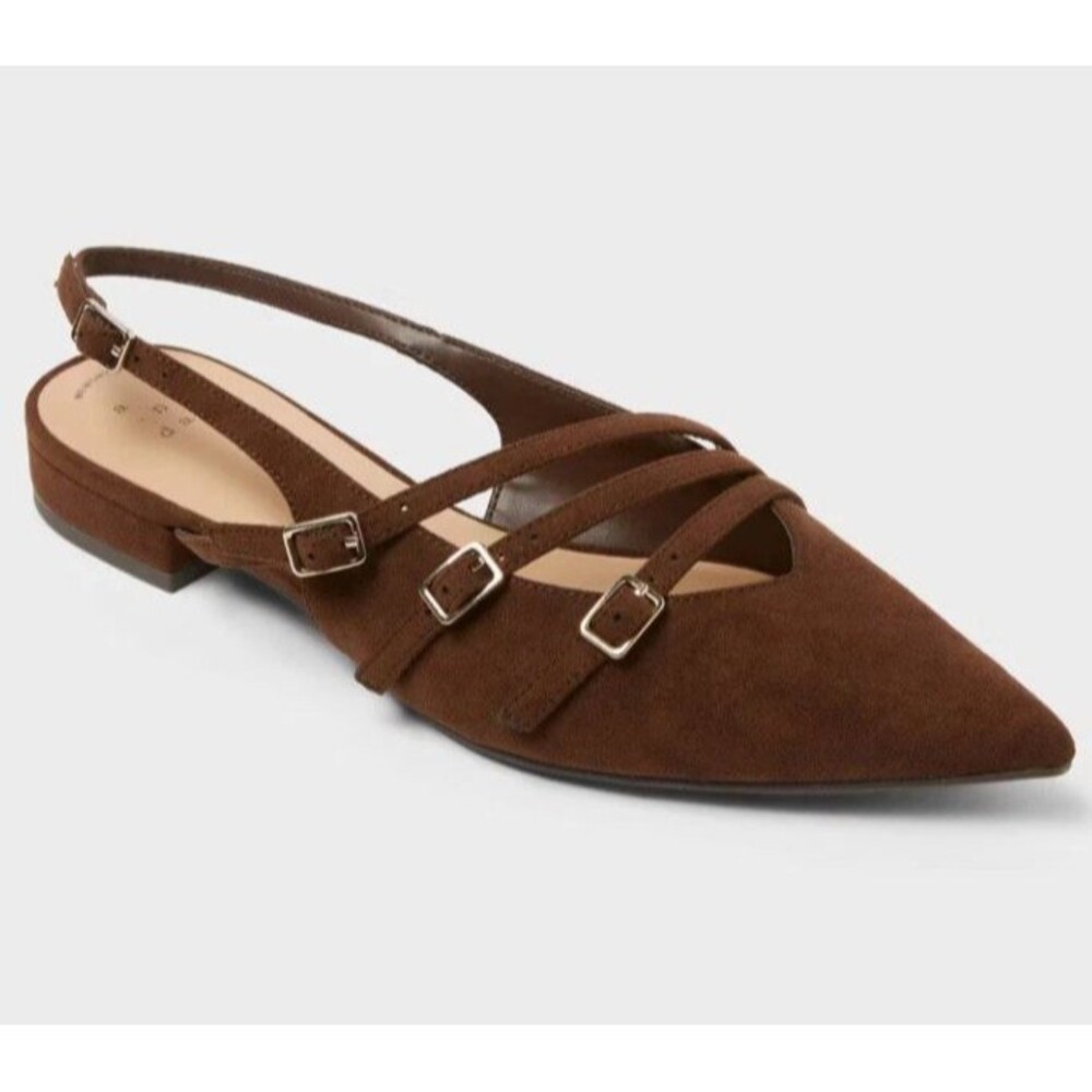 Women Twiggy Multi Buckle Mini Heel Brown Flats with Memory Foam Insole Sz 7 New - Picture 3 of 5